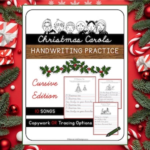 Cursive Handwriting Practice, Christmas Carols cursive, Christmas Carols, cursive tracing, cursive copywork, cursive copy work, homeschool