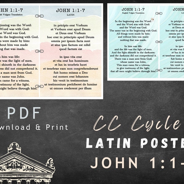 CC Cycle 3 Latin John 1:1-7 English Vulgate and Latin, Cycle 3 Latin Printable, Cycle 3 Latin Posters, Cycle 3 Latin grammar, memory work