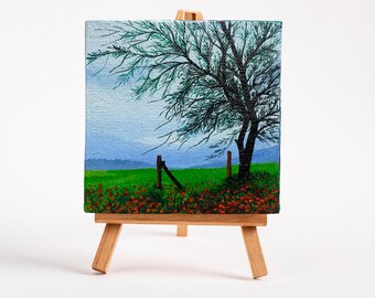 Capturing Serenity: Mini Canvas Rainy Day Landscape Original Painting for a Tranquil Art Experience