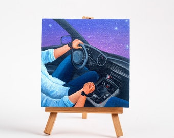 Mini canvas original art | A drive under the stars