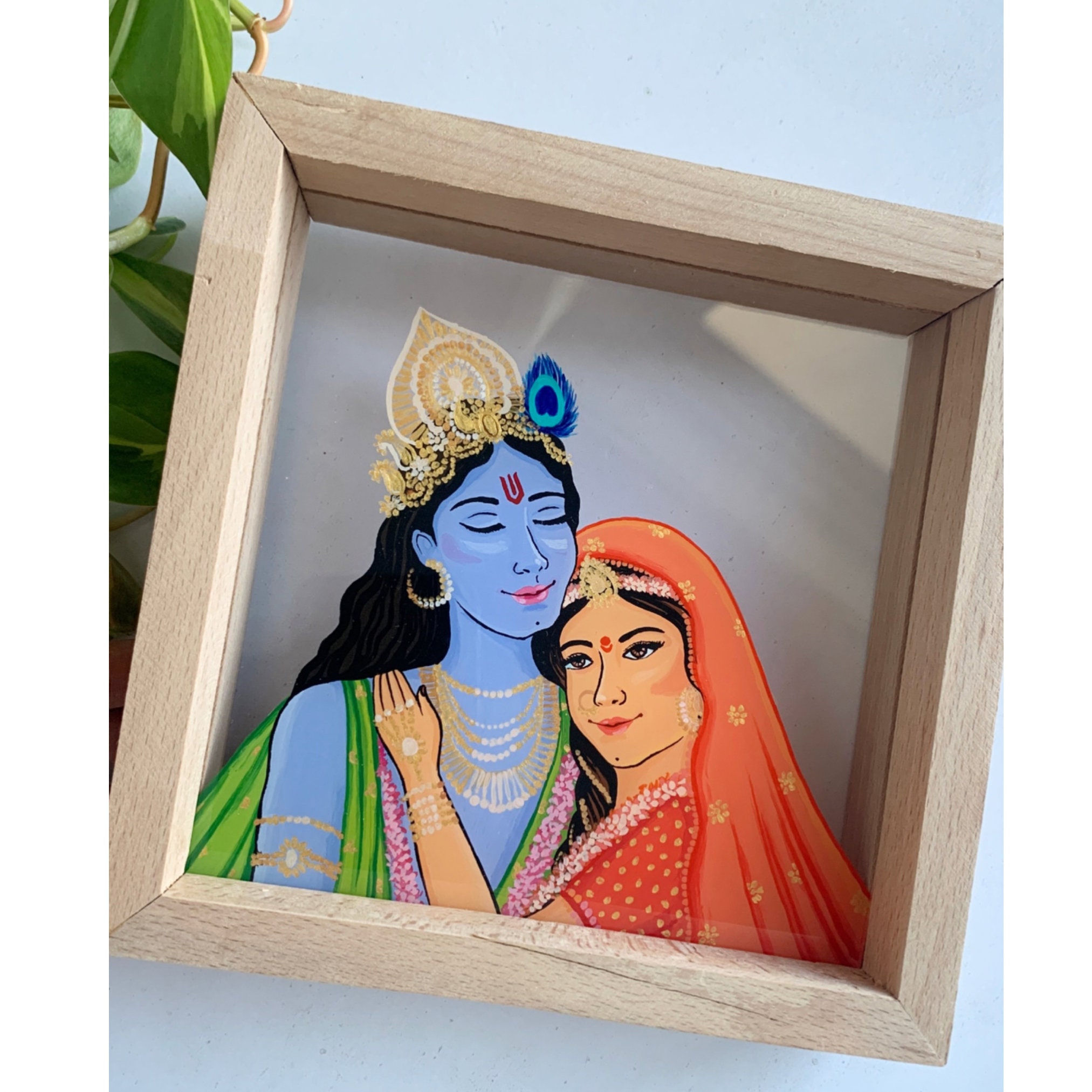 Original Radha Krishna Glass Painting Couples Gift Etsy