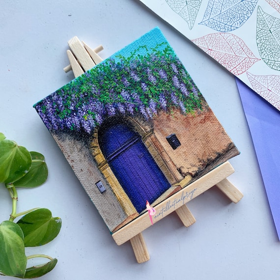 Mini Canvas Original Art Purple Door Aesthetic Painting 