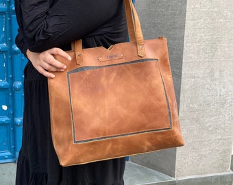 Personalized Leather Tote Bag, Leather Bag for women, Leather laptop Bag for women Customised leather Shoulder Bag,Women Work bag,Travel Bag