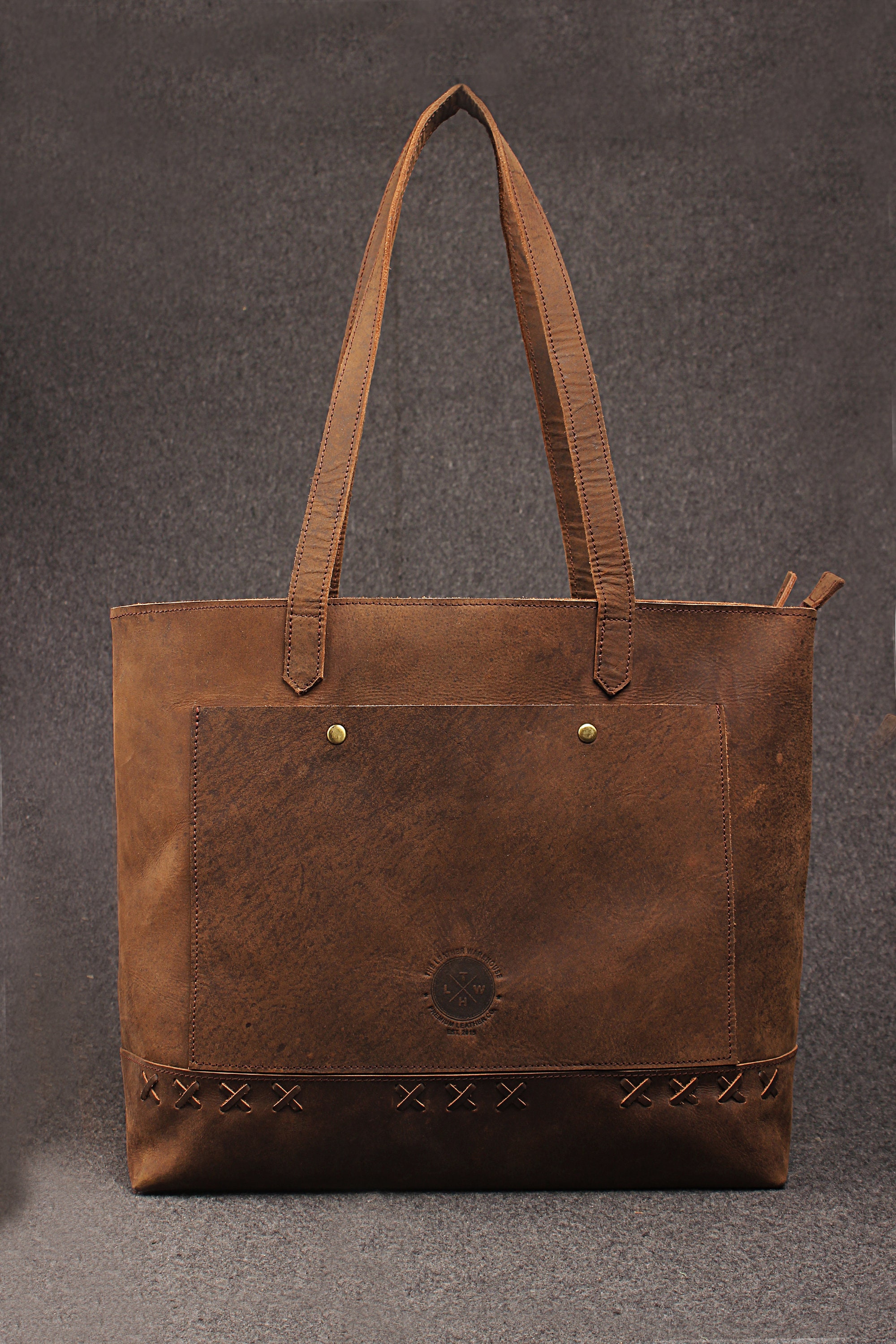 Large zipper leather handbag tote bag with inside pocket & Etsy