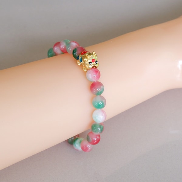 Fu Lu Shou Bead Bracelet with Gold Plated Pixiu - Lucky Jewelry for Good Fortune, Prosperity, and Wealth - Feng Shui Bracelet with Pixiu