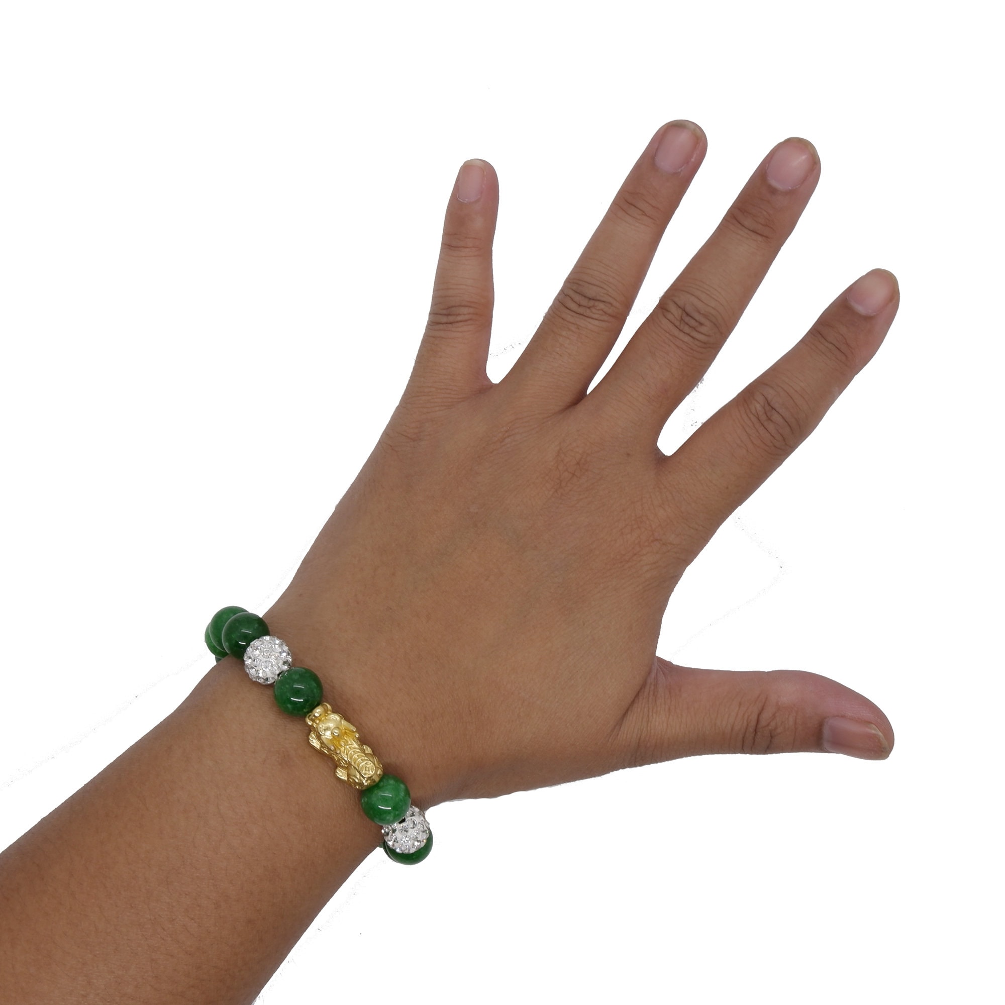 Green Jade beads Bracelet with Feng Shui Pixiu Pi Yao Gold Etsy