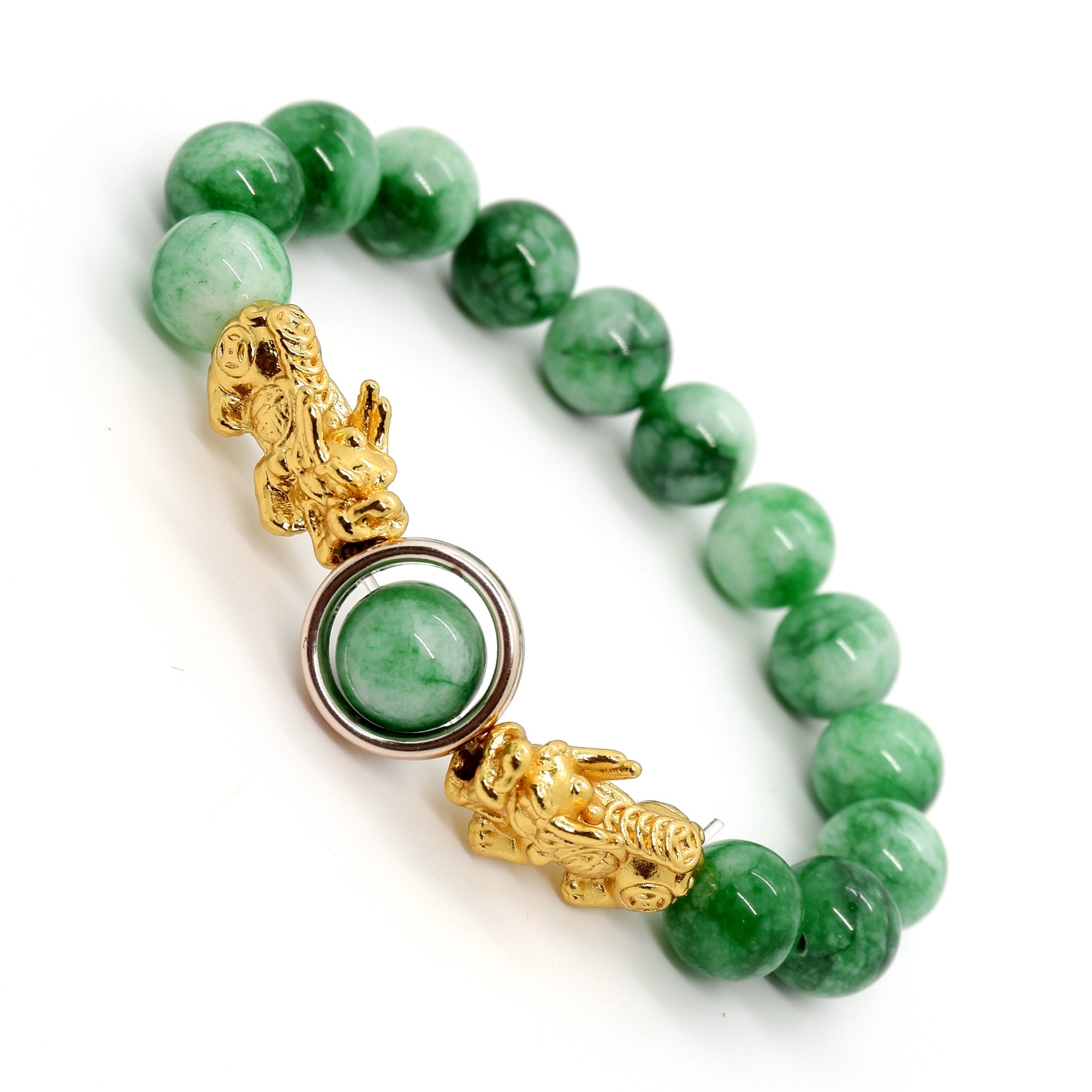 Green Jade beads Bracelet with double Feng Shui Pixiu Pi Yao | Etsy