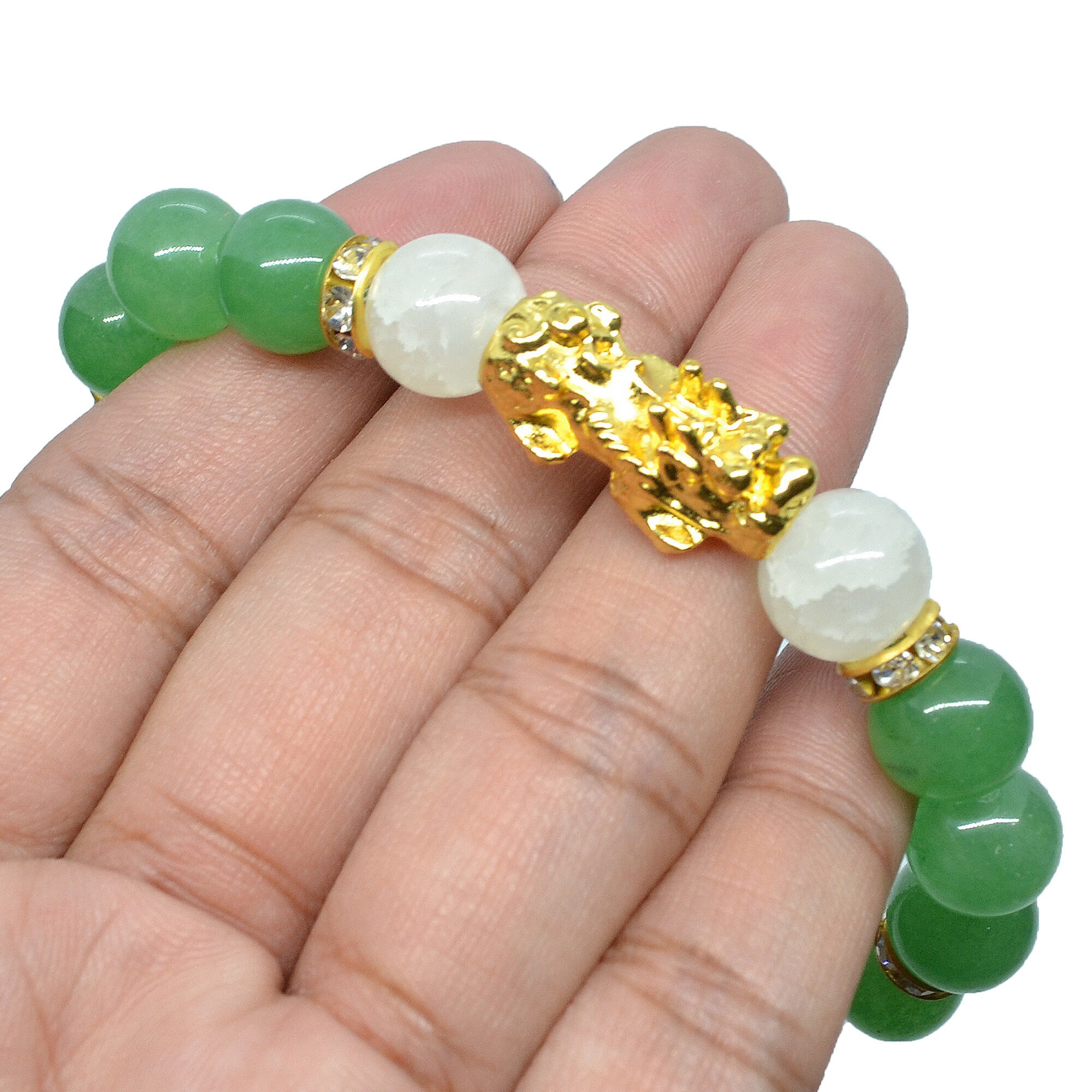Green Jade beads Bracelet with Chinese Gold Plated Feng Shui | Etsy