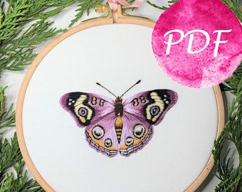 Purple Butterfly Step-by-Step Embroidery Guide | Insect needle painting tutorial| Digital hand embroidery Common Buckeye (Junonia coenia)|