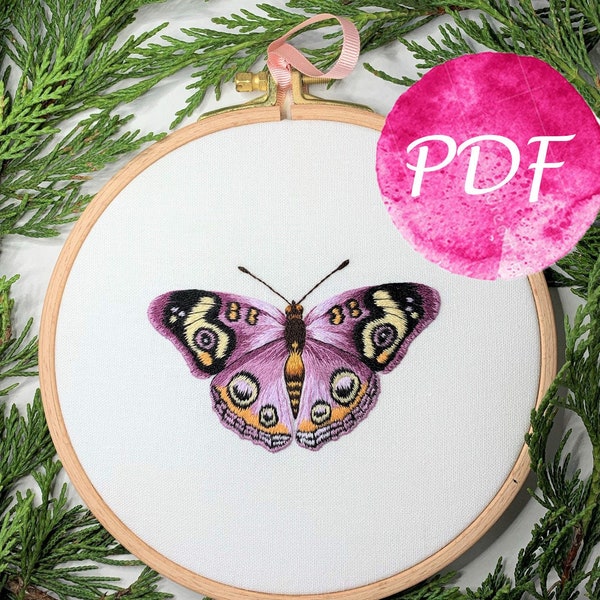 Purple Butterfly Step-by-Step Embroidery Guide | Insect needle painting tutorial| Digital hand embroidery Common Buckeye (Junonia coenia)|