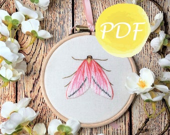 Pink Vestal Moth Step-by-Step Embroidery Guide | DIY Wall Decor | Insect needle painting tutorial | Digital hand embroidery | PDF pattern