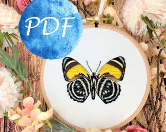 Butterfly Step-by-Step Embroidery Guide, Insect needle painting tutorial, DIY hand embroidery, Instant download digital PDF pattern