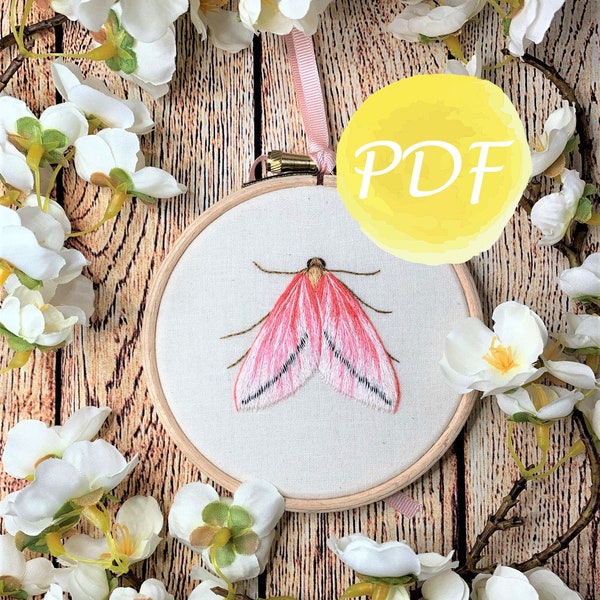 Pink Vestal Moth Step-by-Step Embroidery Guide | DIY Wall Decor | Insect needle painting tutorial | Digital hand embroidery | PDF pattern