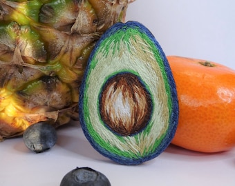 Handmade Embroidered brooch Avocado | Embroidered Fruit | Fruit Brooch | Avocado Accessories | Avocado pin l Embroidery food Fashion