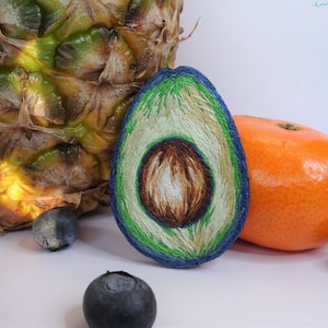 Broche bordado hecho a mano Aguacate / Fruta bordada / Broche de frutas / Accesorios de aguacate / Pin de aguacate l Bordado de alimentos Moda