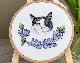 Custom Pet Portrait / thread painting / portrait of a dog or cat / memorable pet portraits from photo / hand embroidery