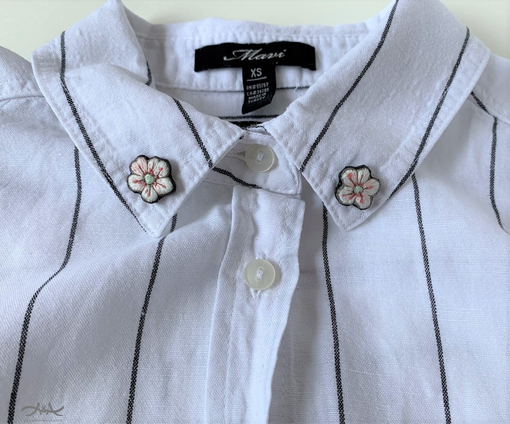 A Pair of Little Flowers, Cute Collar Pin Set, Shirt Embroidery Pin ...