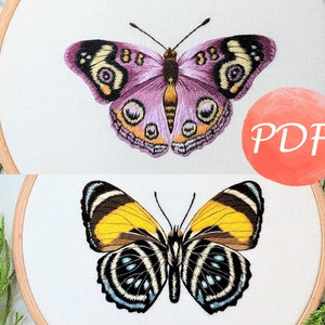 TWO Butterflies Step-by-Step Hand Embroidery Guides | Purple Butterfly PDF pattern | Callicore Lyca needle painting tutorial digital pattern