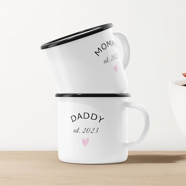 Geschenk Keramik Tasse bedruckt Mommy Daddy kein Emaille personalisierbar