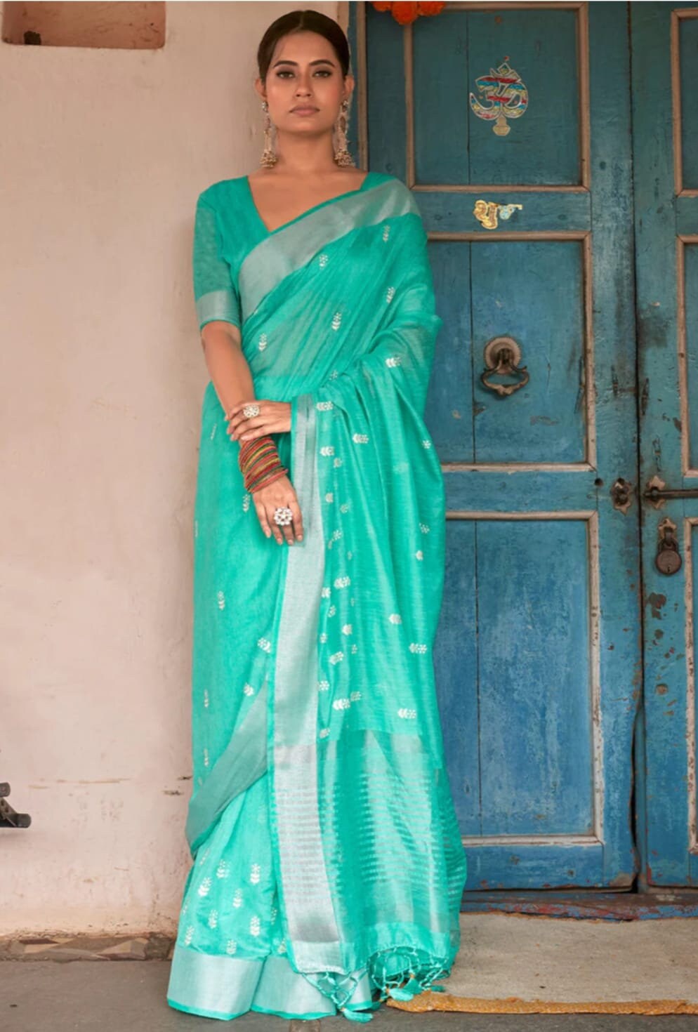 Linen Pure Linen Embroidery Saree With Blouse Piece Handloom Sari Etsy