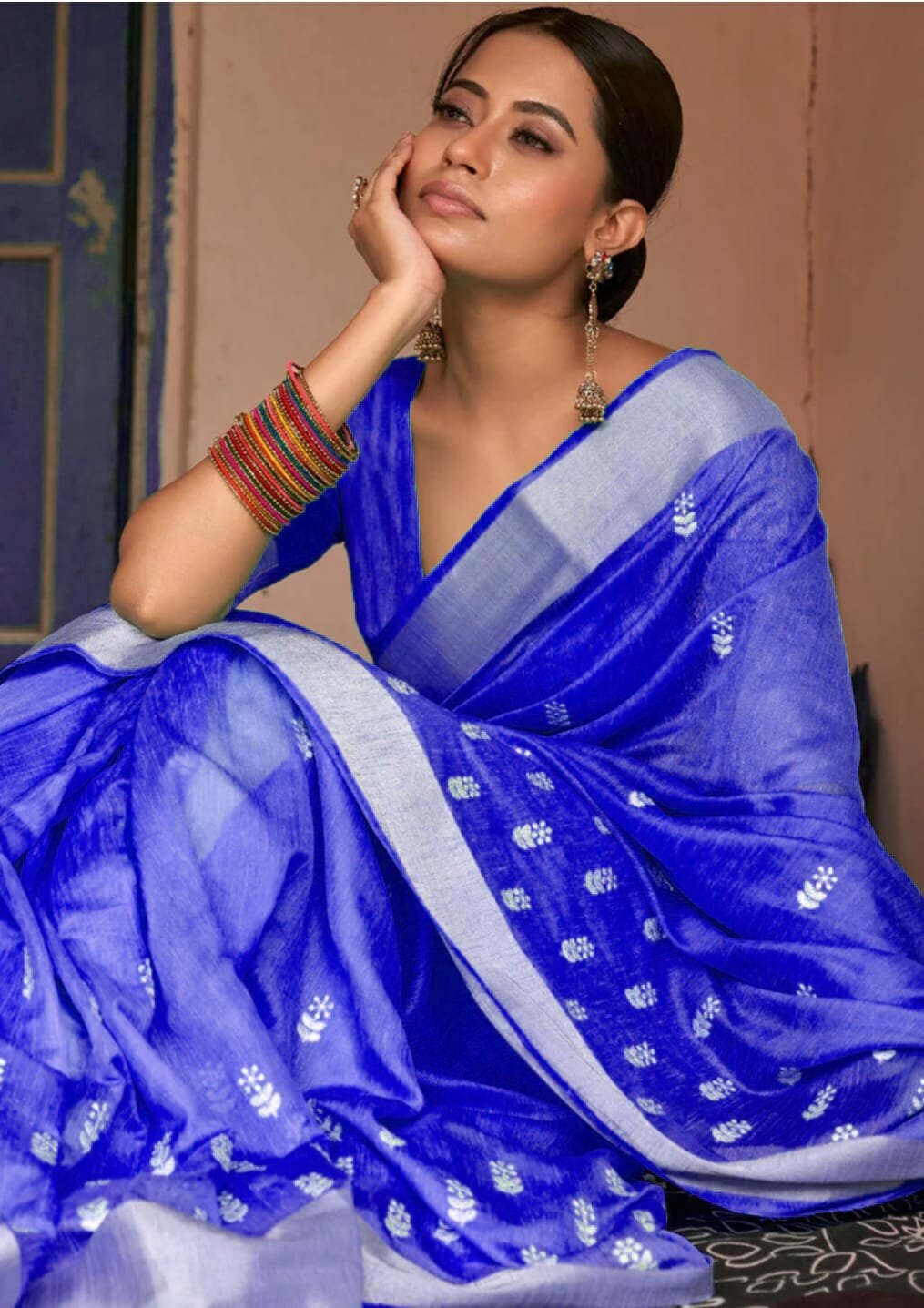 Linen Pure Linen Embroidery Saree With Blouse Piece Handloom Sari Etsy