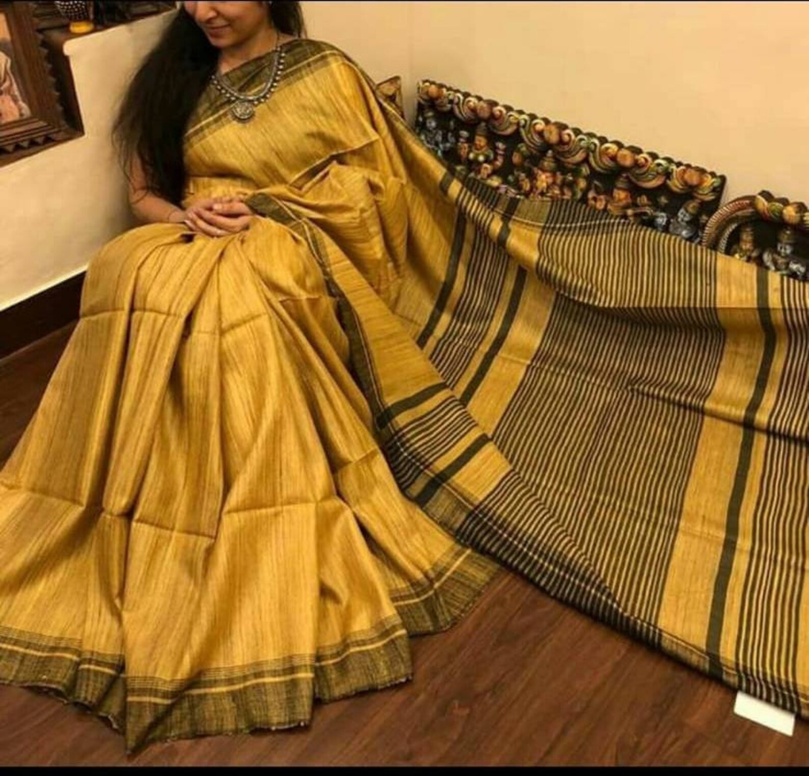 Pure Tussar Ghicha Saree With Beautiful Embrodery Work Saree PGS01 main image 1