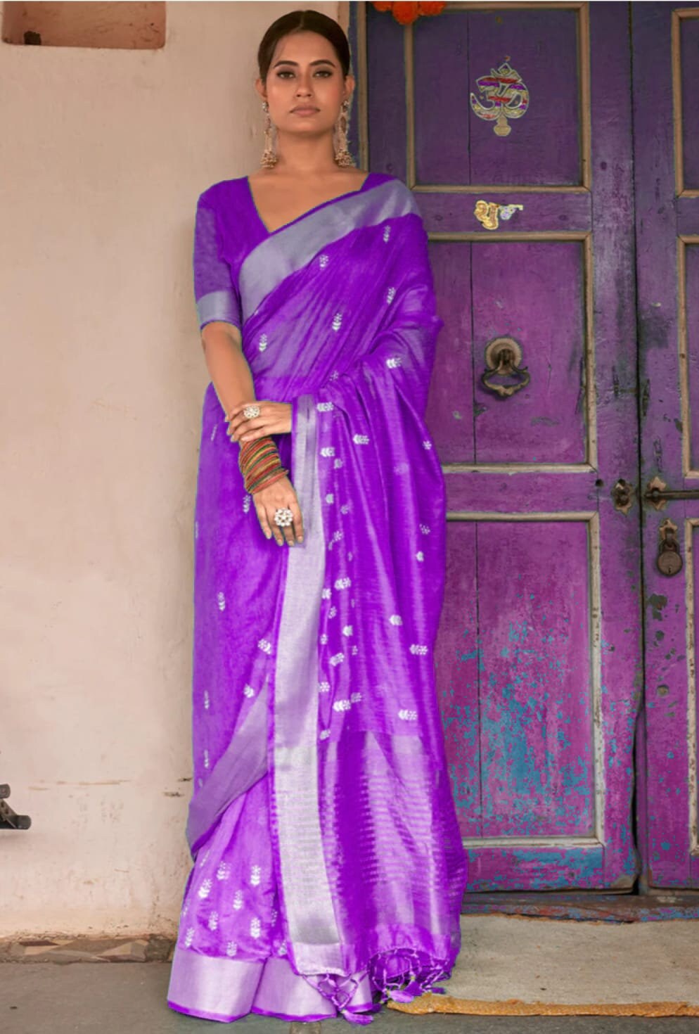 Linen Pure Linen Embroidery Saree With Blouse Piece Handloom Sari Etsy