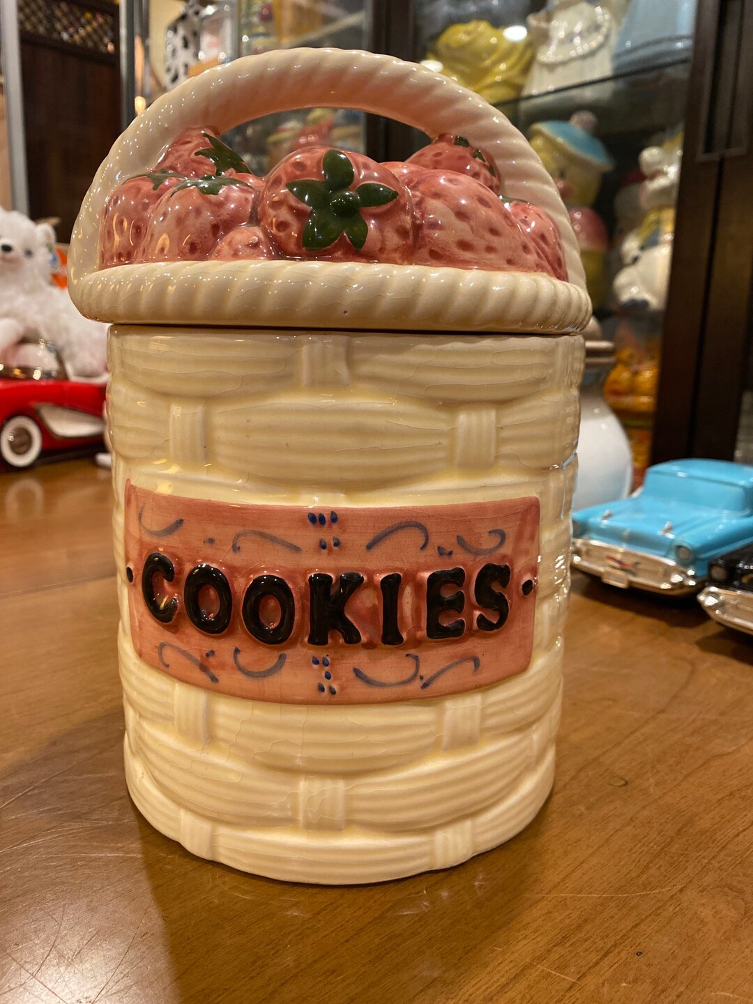 Vintage Strawberry Basket Cookie Jar Etsy