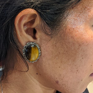 Vintage Taxco Mexico Sterling Silver and Tigers Eye Earrings