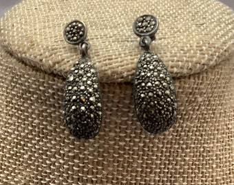 Vintage Sterling Silver and Marcasite Dangle Earrings