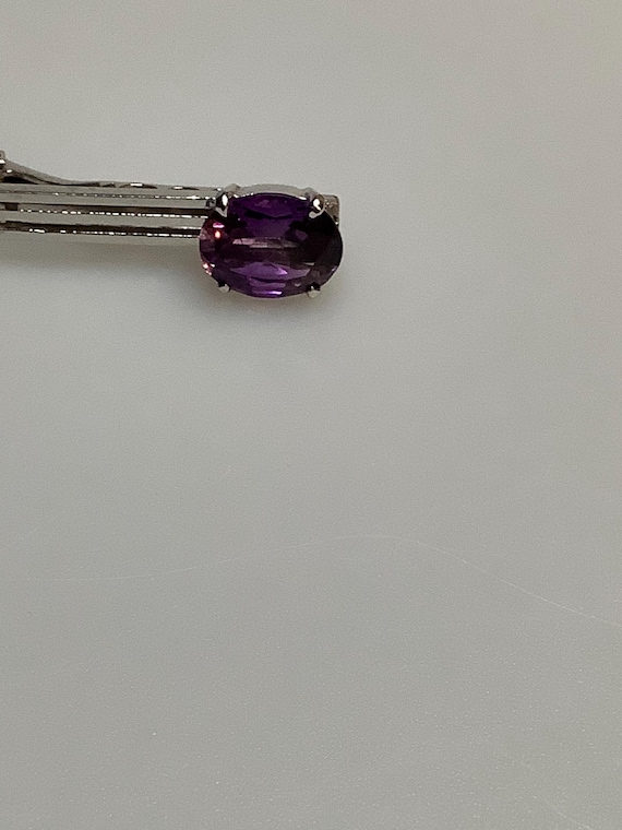 Vintage Silver Tone Tie Bar with Amethyst Colored… - image 7