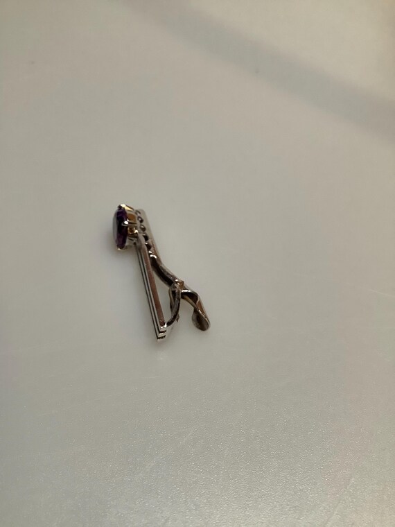 Vintage Silver Tone Tie Bar with Amethyst Colored… - image 4