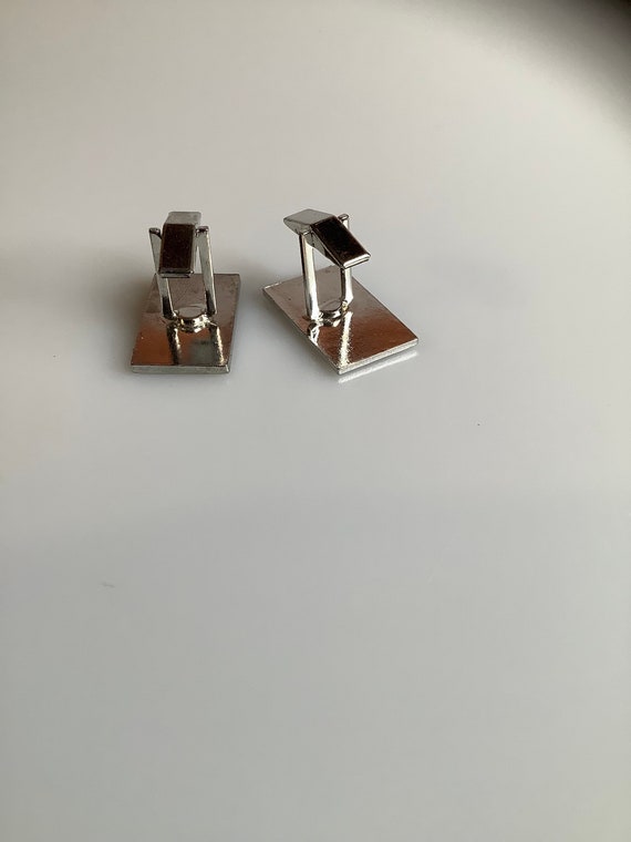 Silver Toned Rectangular Cufflinks - image 4