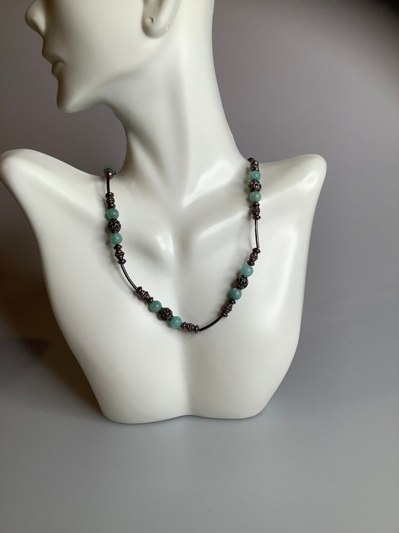 Beautiful Sterling Silver and Jadeite Beaded Neckl