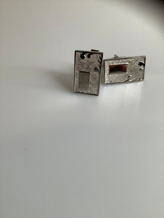 Silver Toned Rectangular Cufflinks - image 3