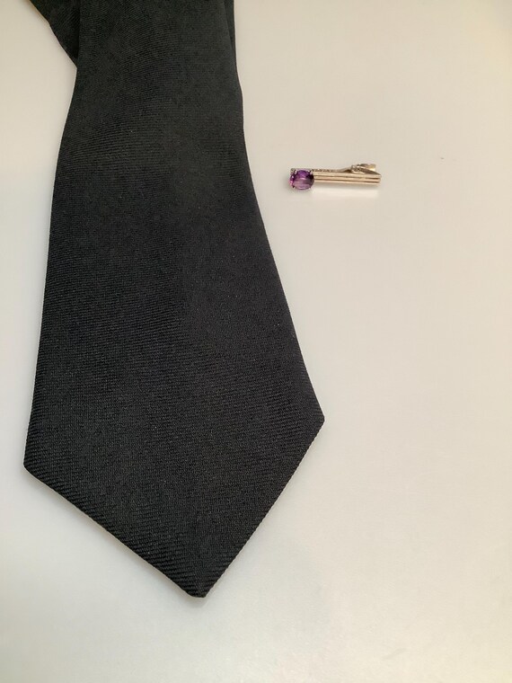 Vintage Silver Tone Tie Bar with Amethyst Colored… - image 2