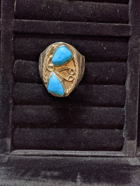 Vintage Sterling Silver Double Turquoise Stone Ri… - image 8