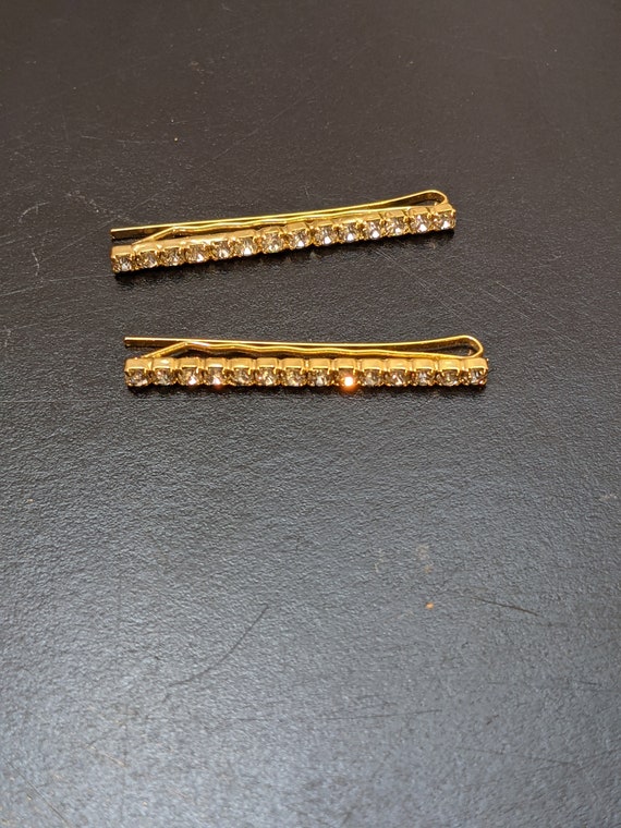 Vintage Gold Toned Rhinestone Hair Pins Etsy