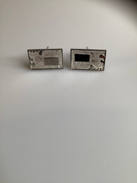 Silver Toned Rectangular Cufflinks - image 1