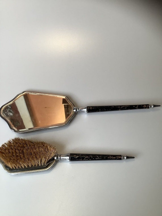 Antique Mirror and Brush Set Gem