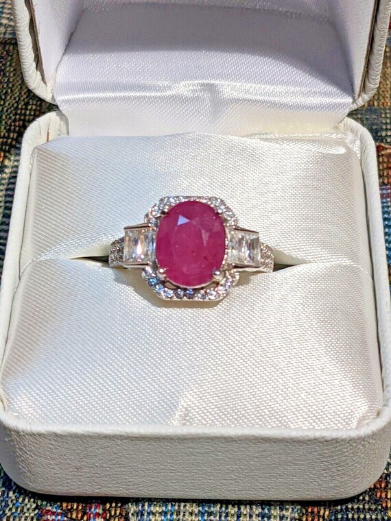 Sterling Silver Ruby Diamond Ring - image 3