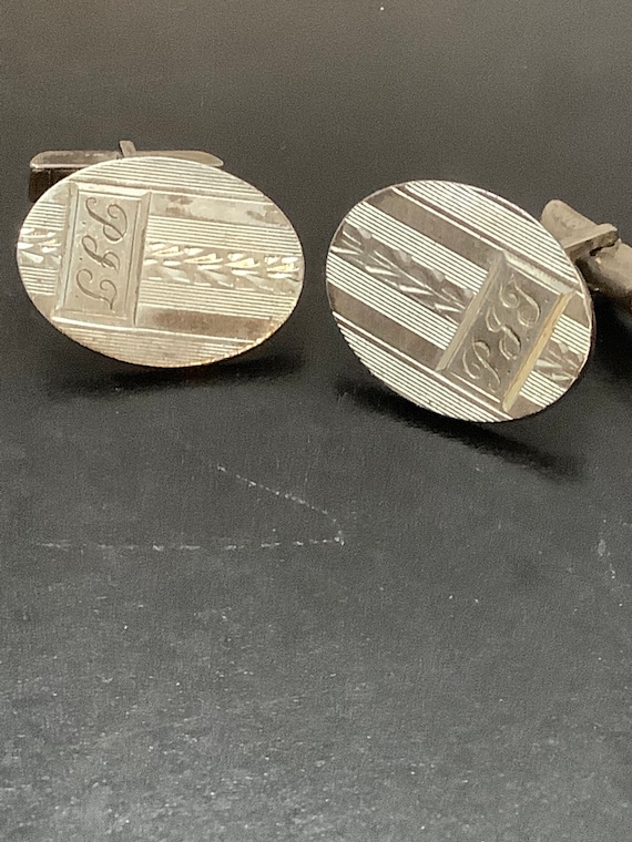 Vintage Sterling Silver Oval Cuff Links