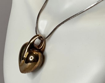 Vintage Sterling Silver Box Snake Necklace with Puffy Heart Pendant