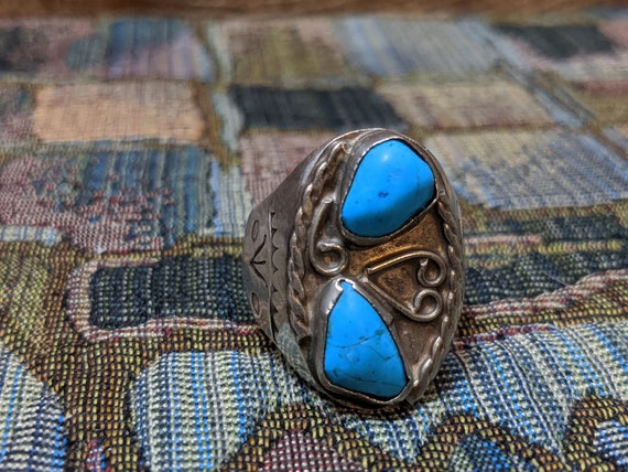 Vintage Sterling Silver Double Turquoise Stone Ri… - image 6