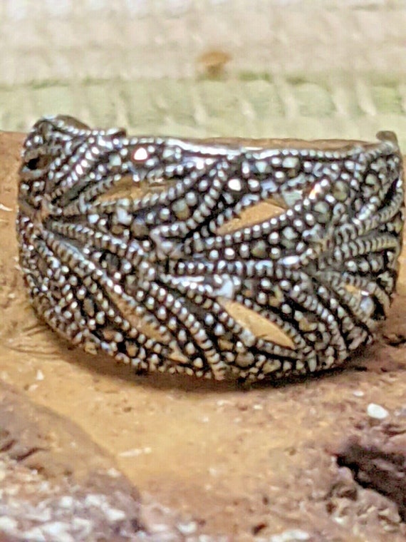 Sterling Silver and Marcasite Feather Band