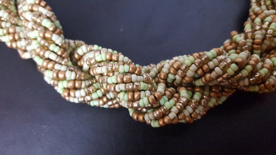 Vintage Chico's Green and Gold Toned Bead Necklac - image 3