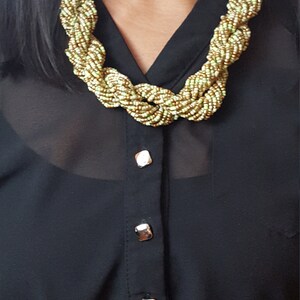 Vintage Chico's Green and Gold Toned Bead Necklac image 2
