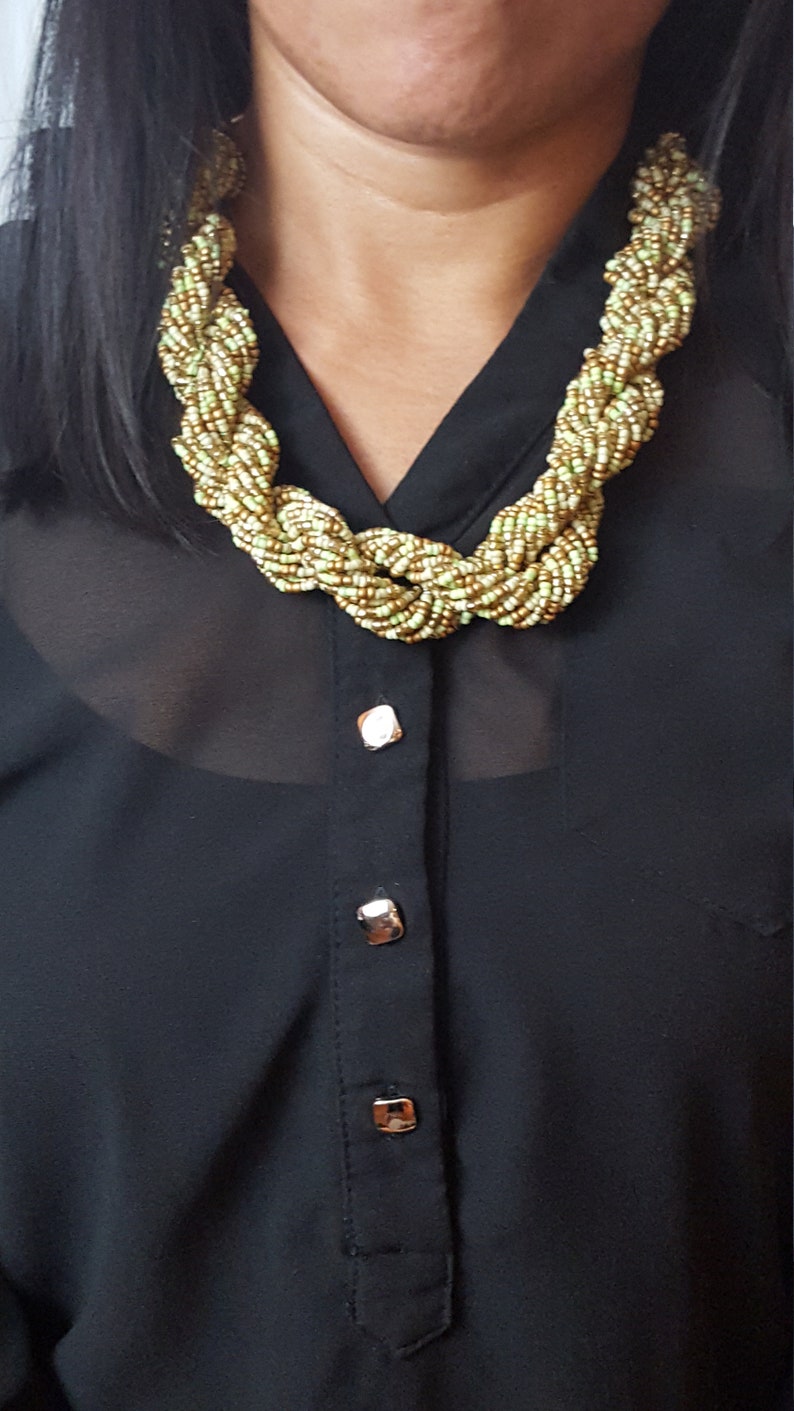 Vintage Chico's Green and Gold Toned Bead Necklac image 2