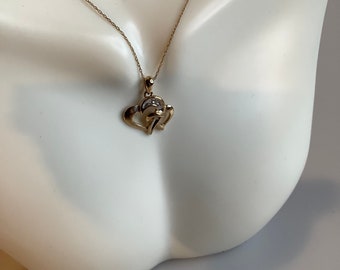 10k Necklace With Double Heart Pendant