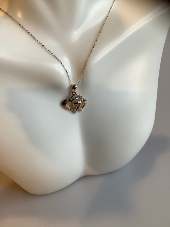 10k Necklace with Double Heart Pendant